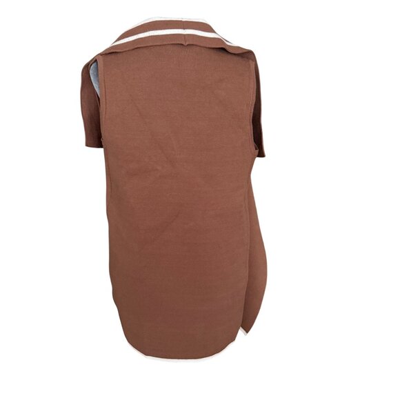 Rachel Zoe Brown & White Striped Open Front Vest NWT - Picture 4 of 6